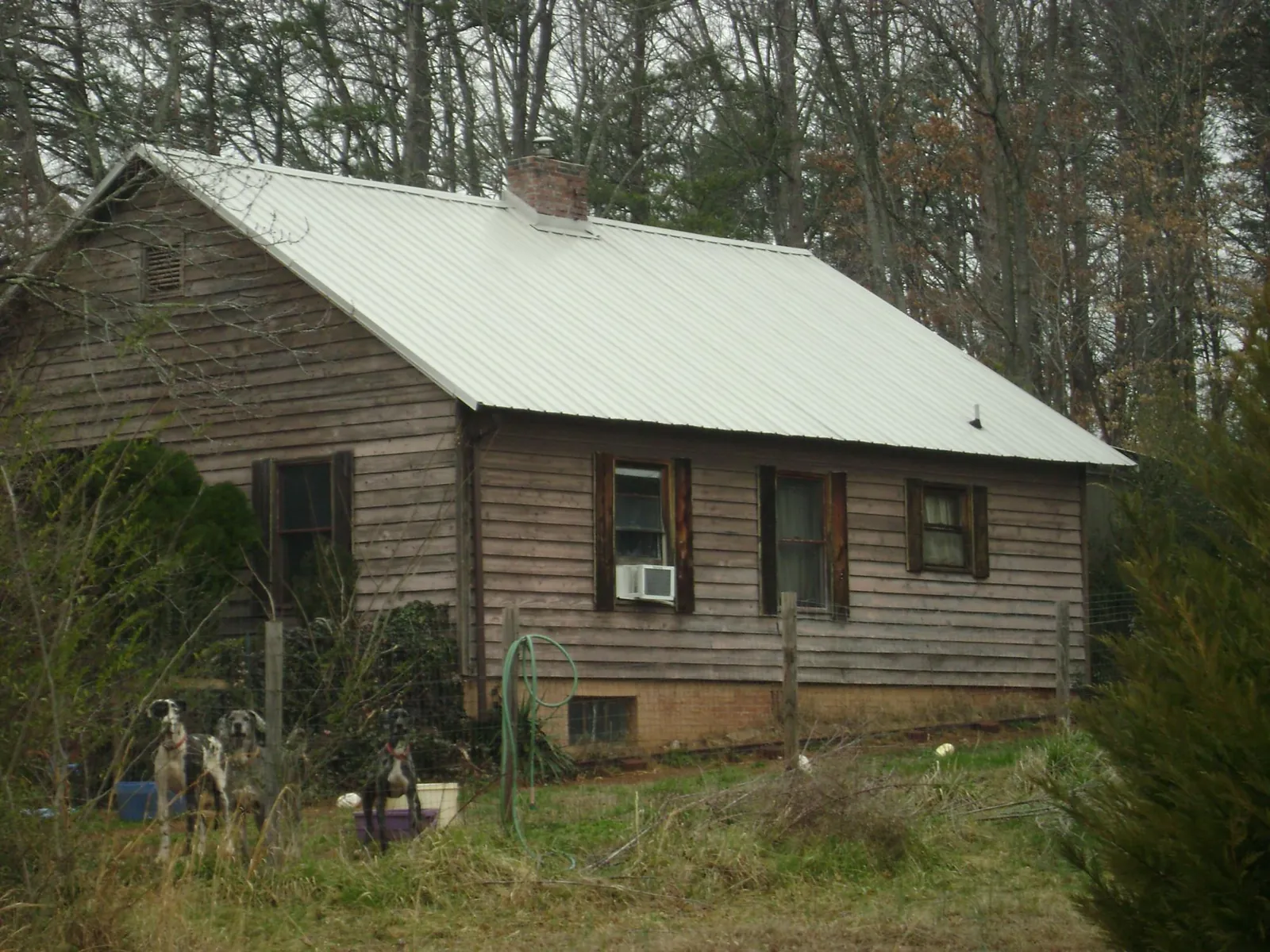 White metal roof on an old wood sided farmhouse, from a Metal Roof Installation job in Kitty Hawk